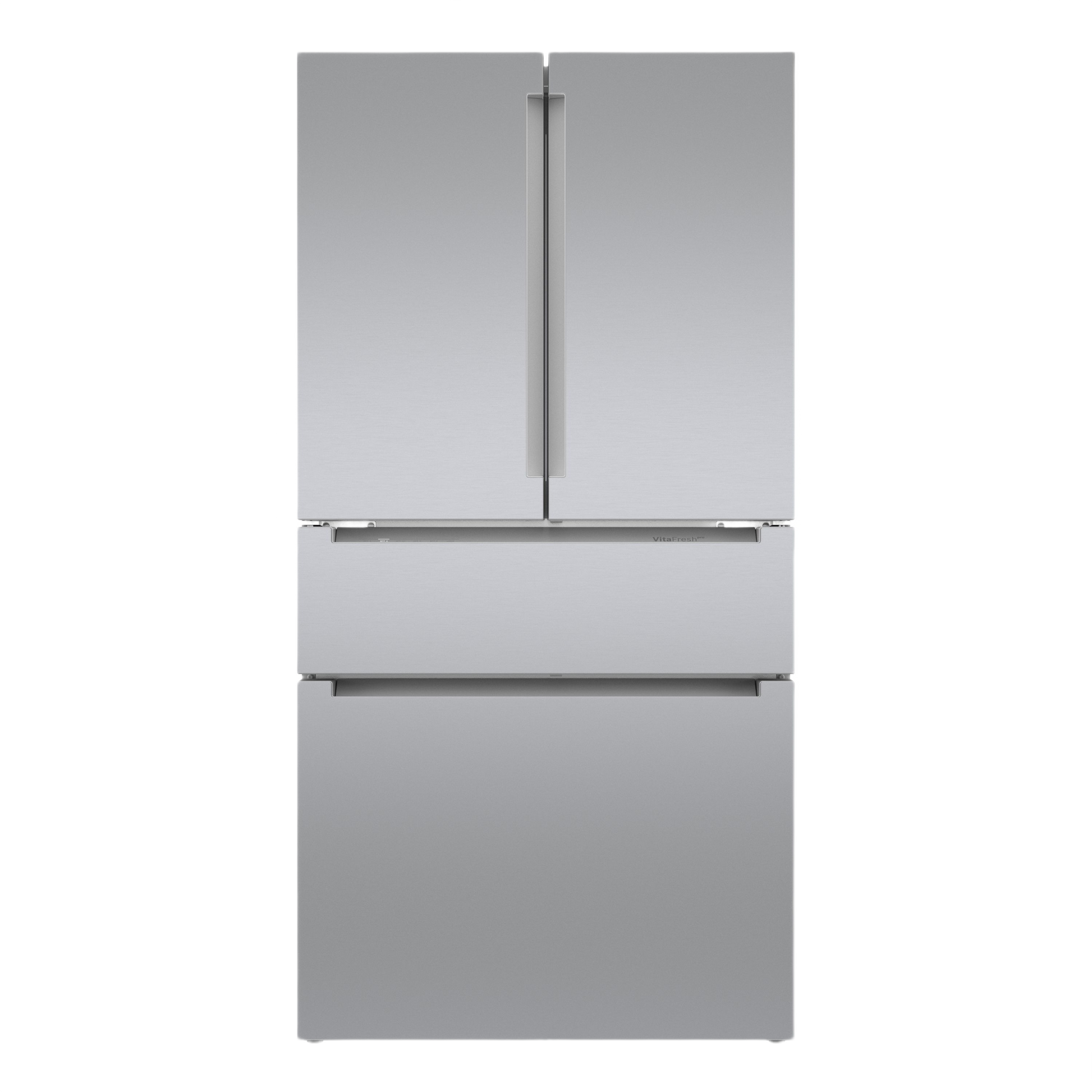 French door bottom mount refrigerator in stainless steel with anti-fingerprint finish from Bosch appliances collection