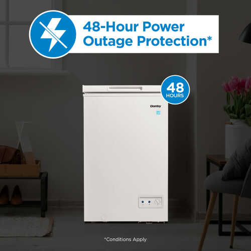 White chest freezer with front temperature control in modern kitchen for freezers and ice makers collection
