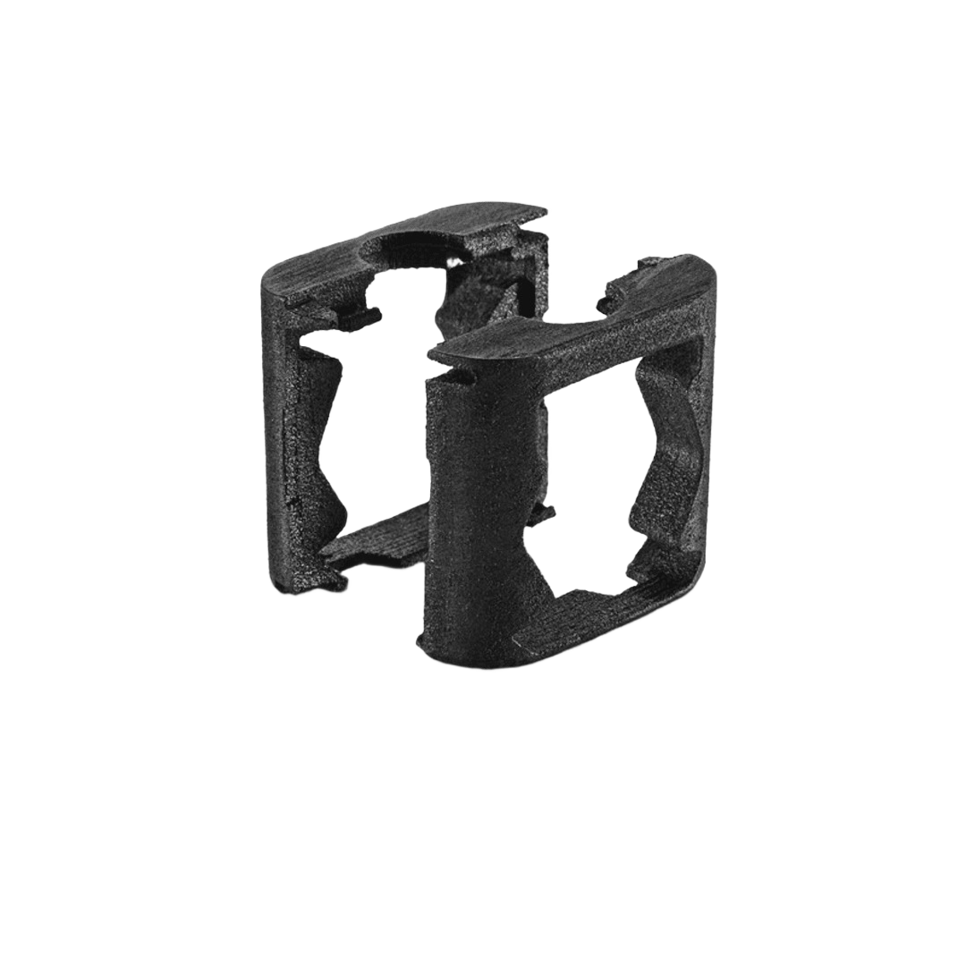 Black plastic extension shells for Domino connectors used in woodworking tool accessories and power tool collections
