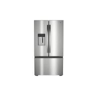 Stainless steel 36-inch French door refrigerator with in-door water and ice dispenser, part of refrigerators collection at Hartville Hardware