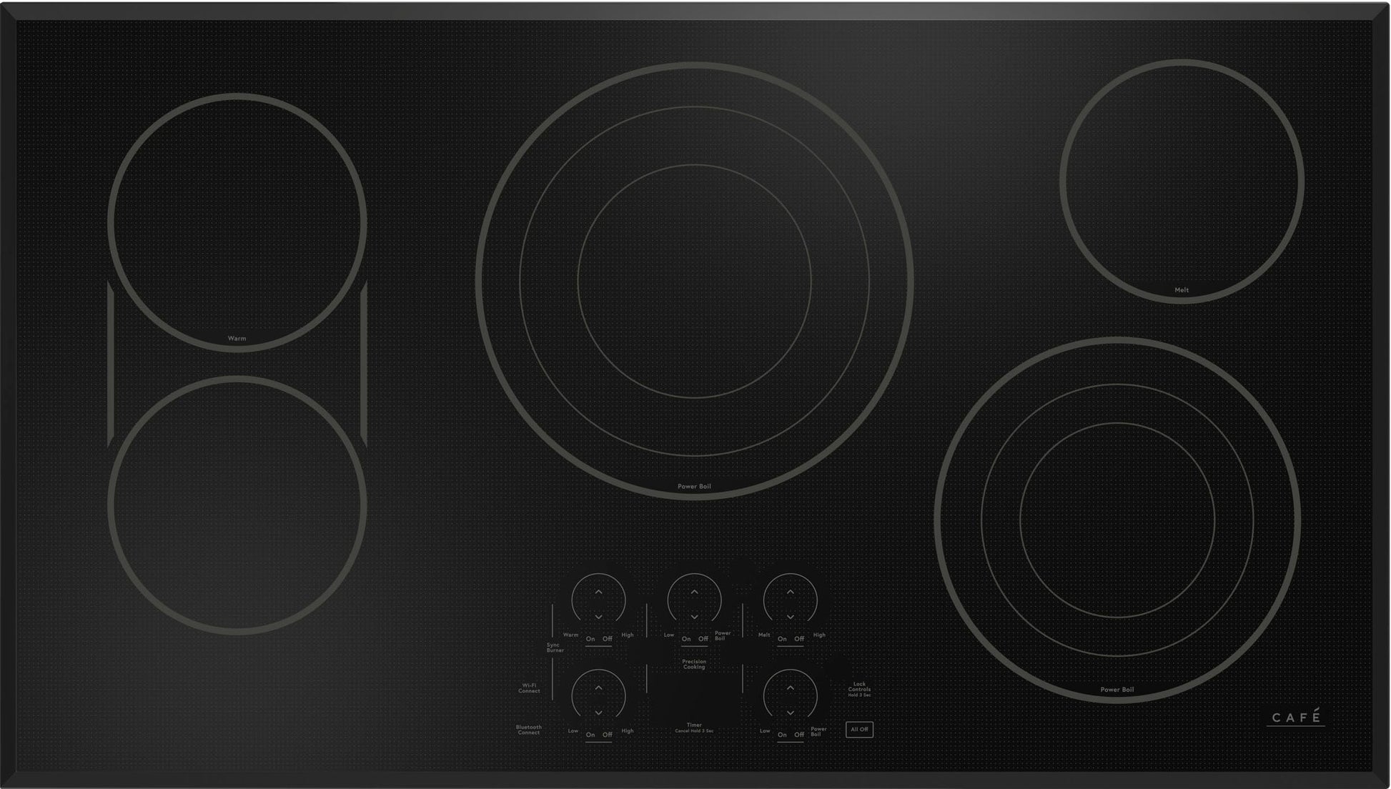 Black glass electric cooktop with five cooking zones and touch controls in Kitchen & Kitchenware collection