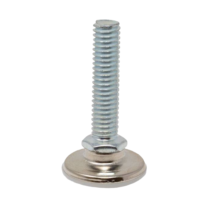 Metal swivel leveler with threaded stem and smooth round base, ideal for furniture hardware and home improvement projects