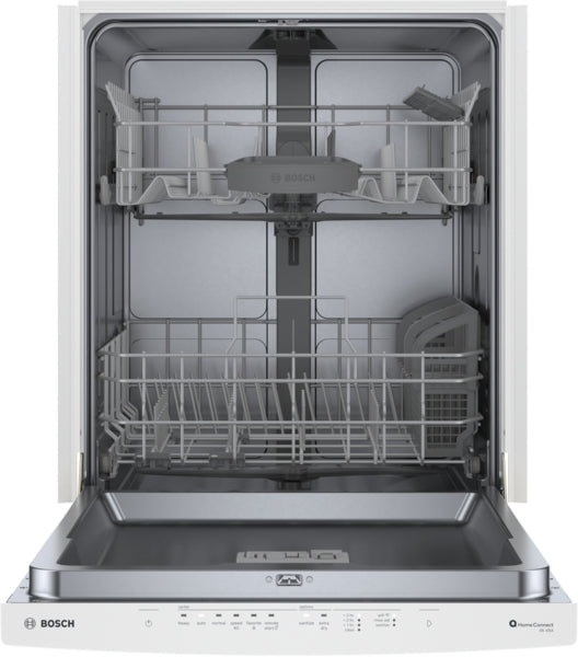 Open white Bosch 300 Series dishwasher showing upper and lower racks in Kitchen & Kitchenware collection