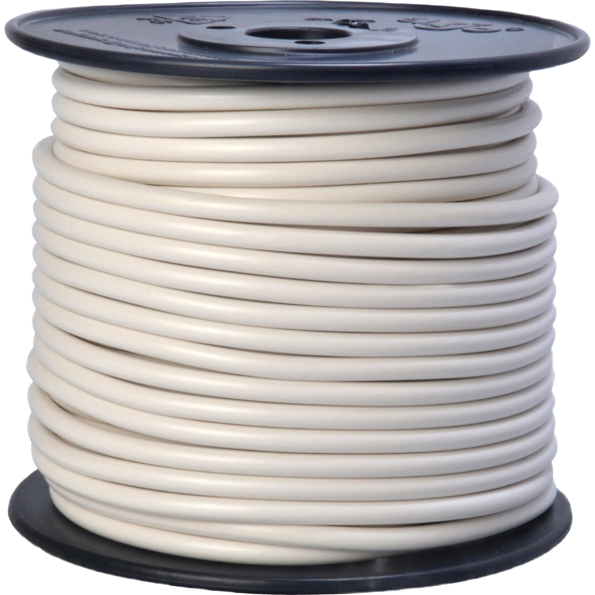 Spool of white 10-gauge PVC-coated primary wire for electrical and home improvement applications