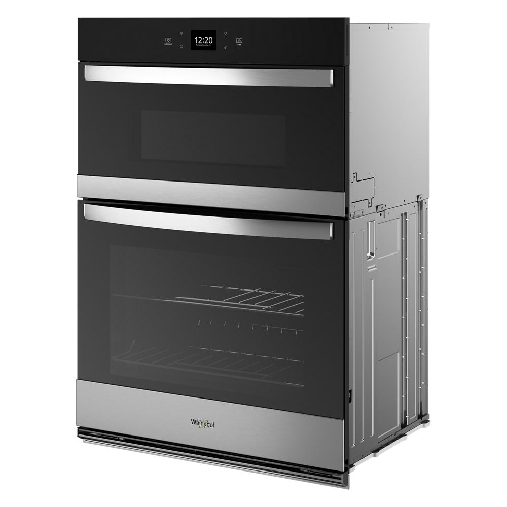 Stainless steel and black combo wall oven with digital display and dual compartments in Wall Ovens and Appliances collections