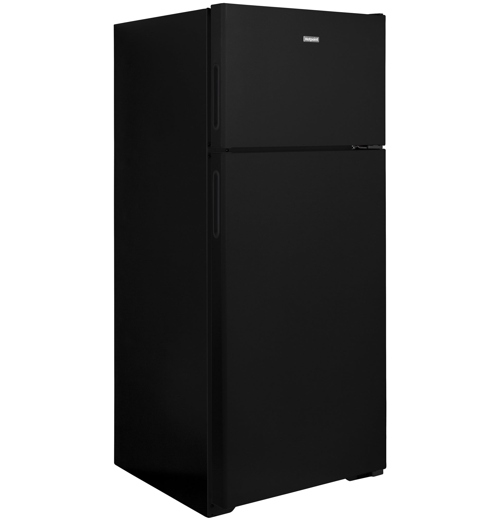 Black recessed handle top-freezer refrigerator with a sleek design in kitchen appliances and refrigerators collection