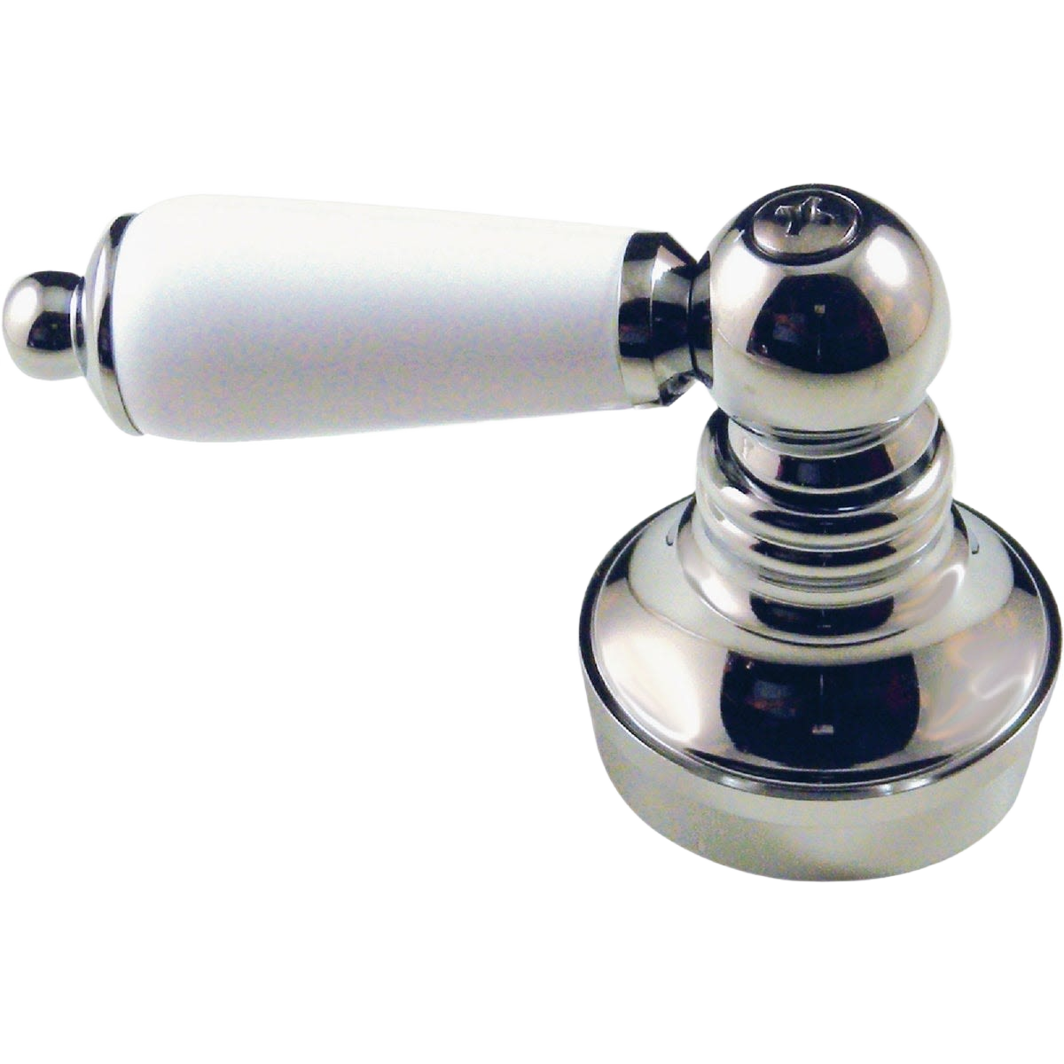 Chrome lever faucet handle with white tip for two-handle plumbing repair and faucet replacement parts collections