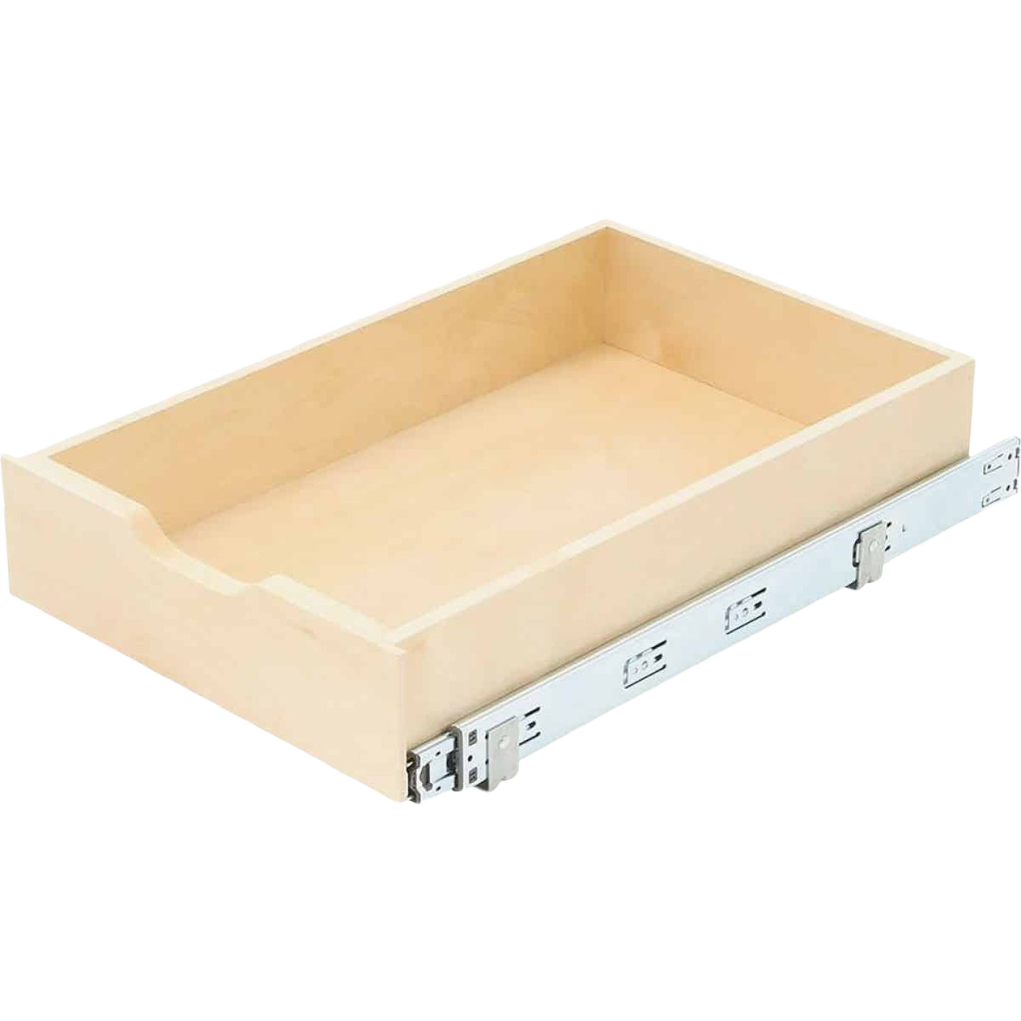 Natural wood pull-out drawer organizer with soft-close mechanism for kitchen or office storage and organization solutions