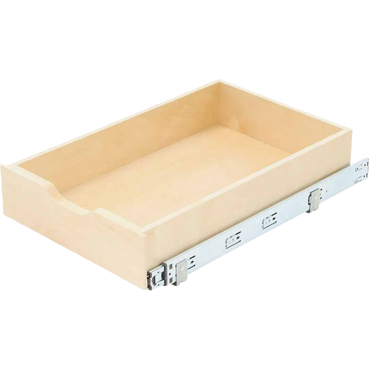 Natural wood pull-out drawer organizer with soft-close mechanism for kitchen or office storage and organization solutions