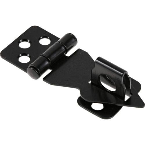Black 1-inch decorative hasp with hinge and loop for securing doors or cabinets in home improvement projects
