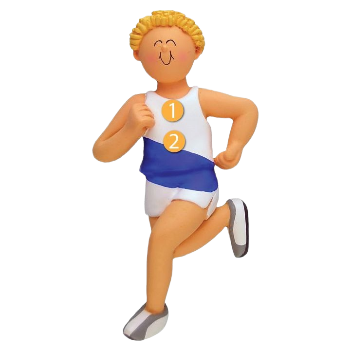 Blonde male runner ornament with white and blue outfit for Christmas Ornaments & Tree Decorations under $50 collection