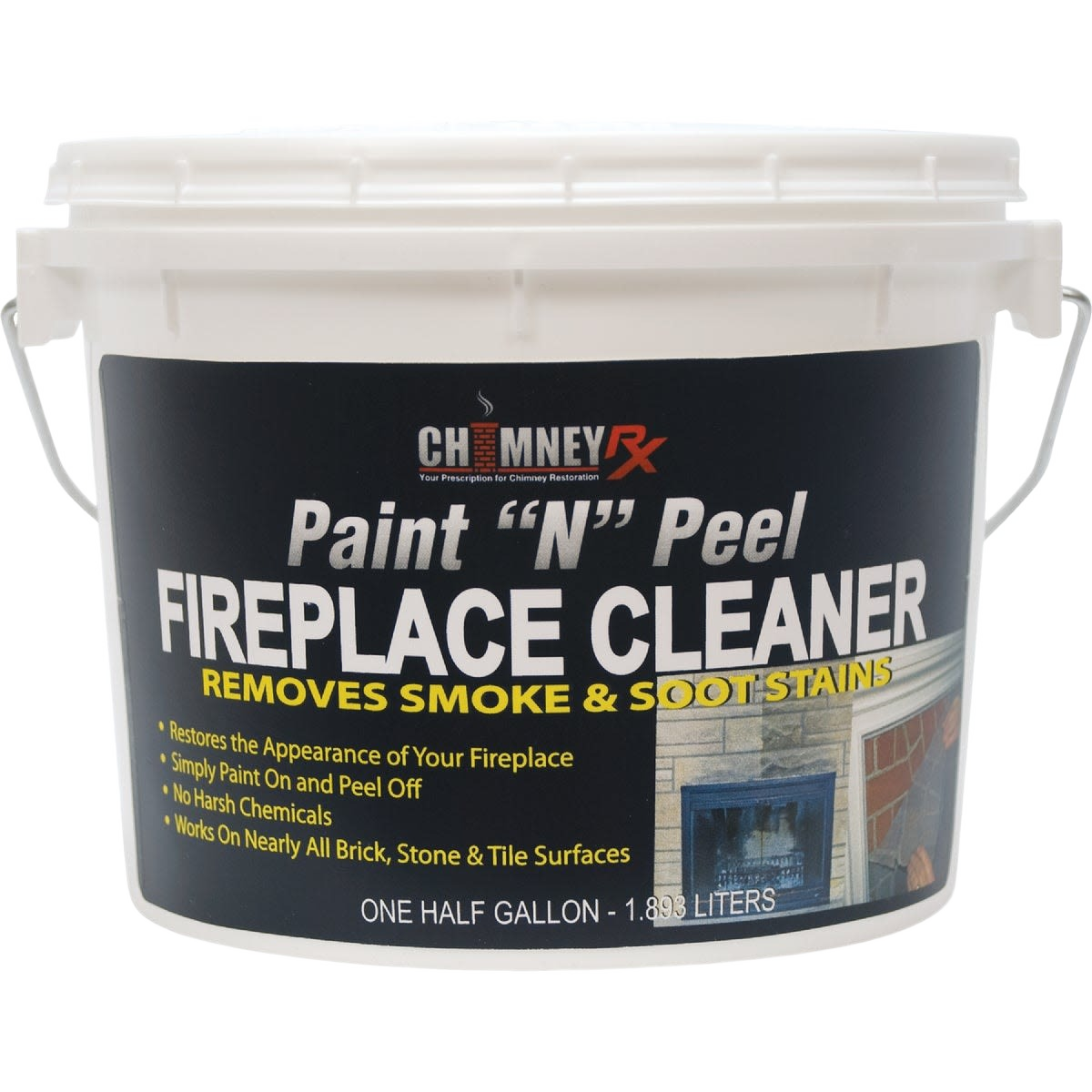 White container of chimney cleaner for removing smoke and soot stains in Hardware and Home Improvement collections