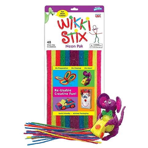 Colorful neon craft sticks pack with 48 reusable flexible strands for creative projects and art activities