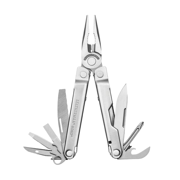 Stainless steel multi-tool with pliers, knife, file, and various fold-out tools for home improvement tasks