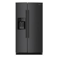 Large counter-depth side-by-side refrigerator in Black Ore finish with exterior ice and water dispenser, part of KitchenAid Appliances and Refrigerators collections.