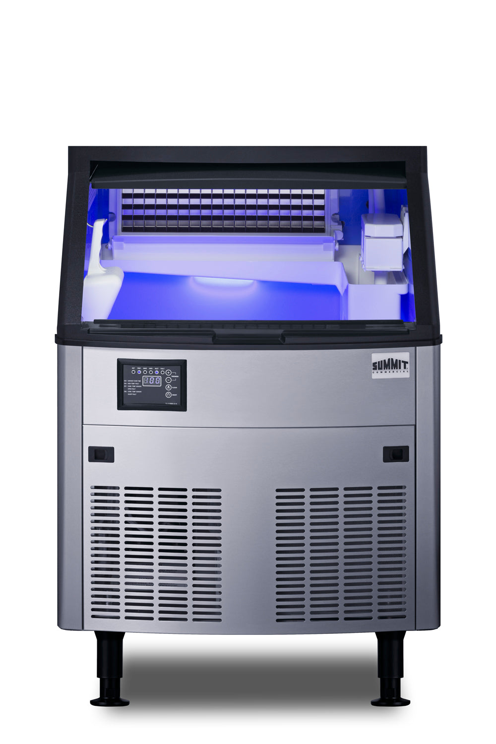 Commercial ice machine with stainless steel exterior and digital display panel from kitchen appliances collection
