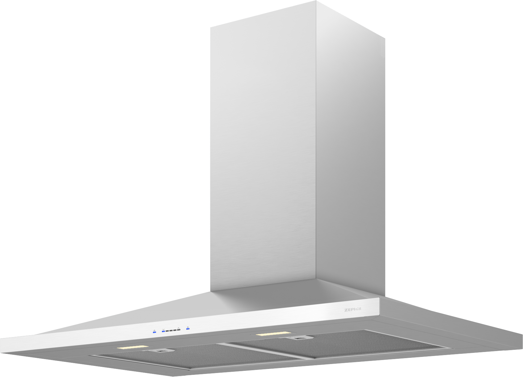 Low-profile stainless steel chimney range hood with LED lights and 600 CFM blower from Over the Range Hoods collection