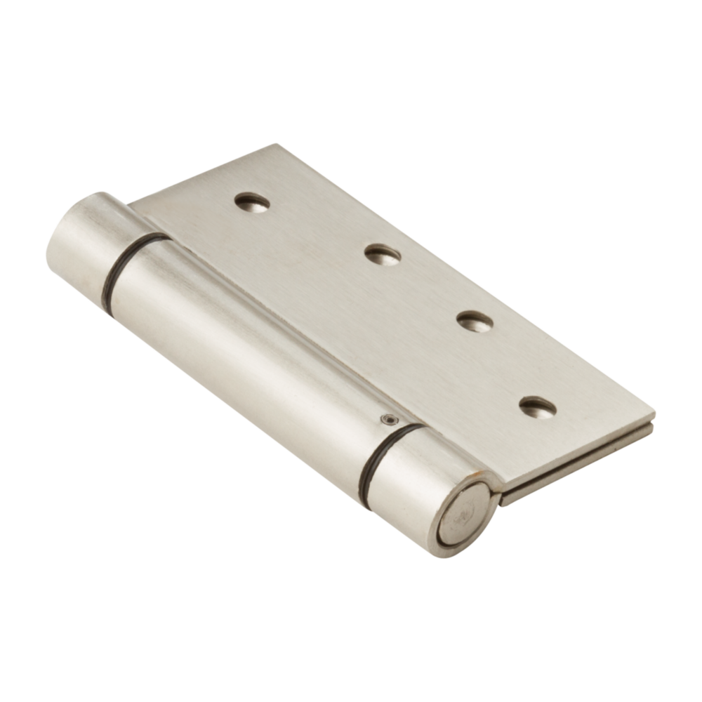 Satin nickel square spring hinge with adjustable tension for door and gate hardware in home improvement collections