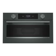 Black built-in microwave oven with air fry feature, digital display, and control knobs from KitchenAid Appliances collection