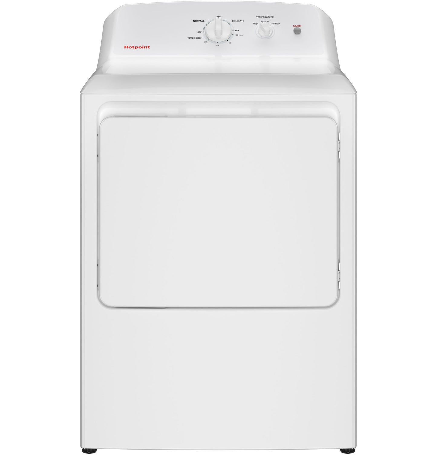 Front view of white electric dryer with control knobs on top panel from Dryers collection at Hartville Hardware