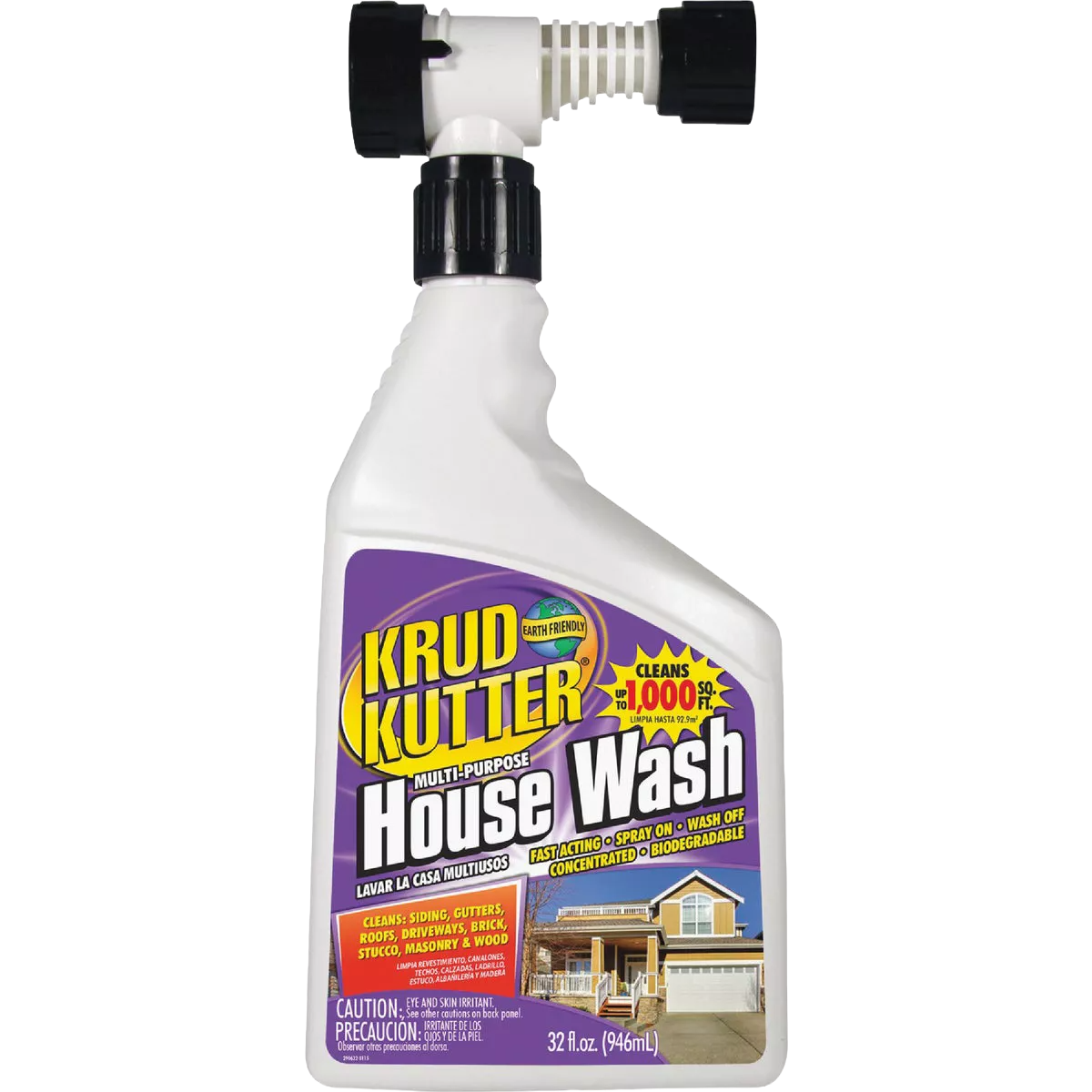White plastic spray bottle of Krud Kutter House Wash concentrate with hose end for home improvement under $50 collection