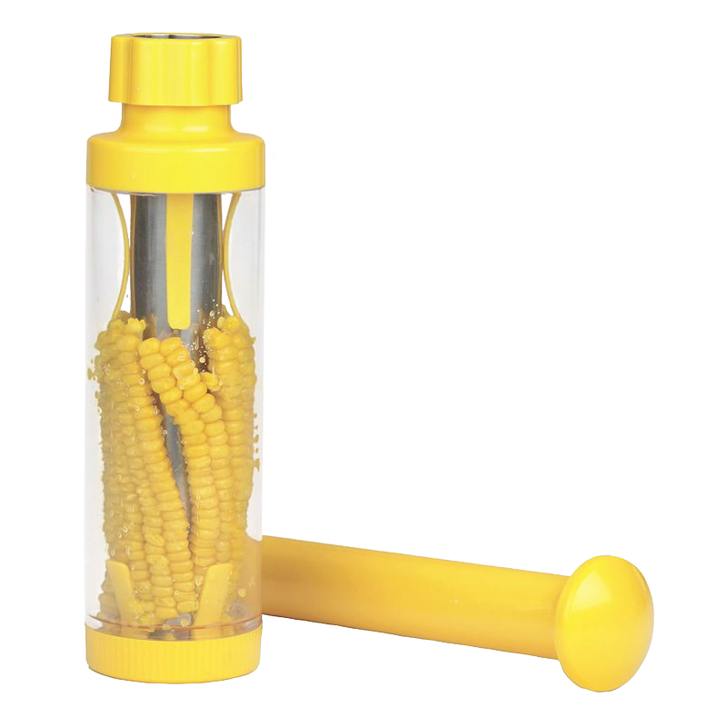 Yellow and clear deluxe corn stripper with stainless steel blade, efficient kitchenware under $50 for easy corn prep