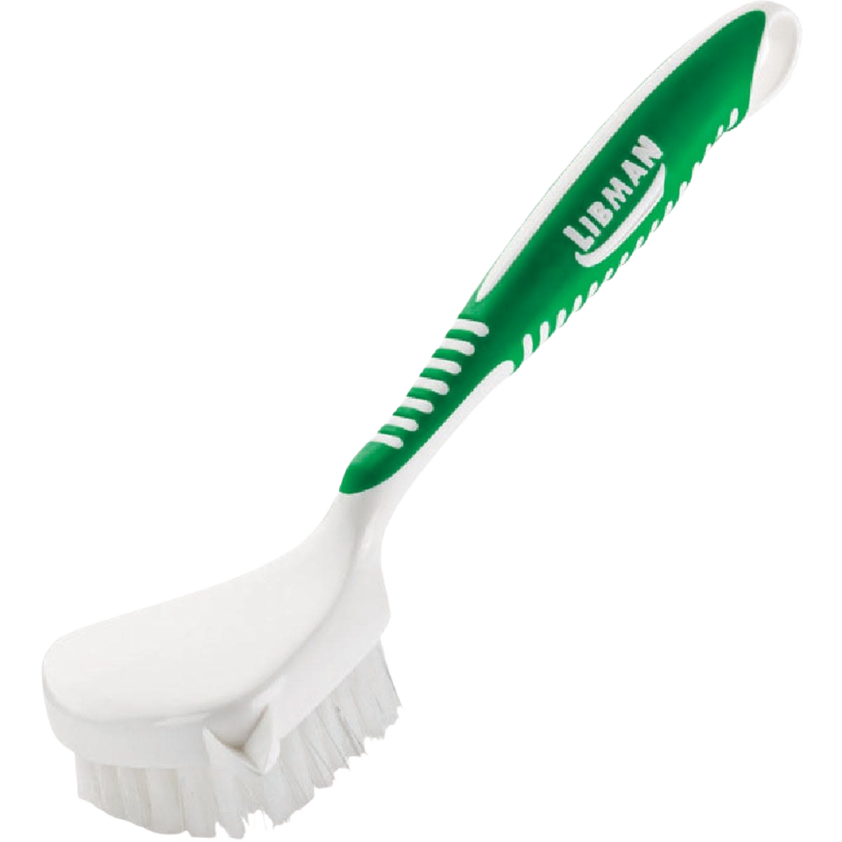 Green and white kitchen brush with flexible nylon fibers, ideal for cleaning tasks in home improvement and cleaning tools collections