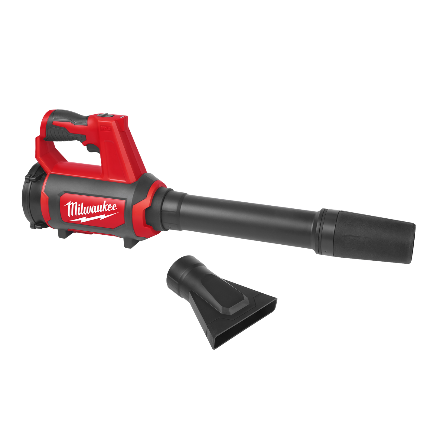 Red and black compact cordless spot blower with detachable nozzle for precision cleaning in tools and home improvement tasks