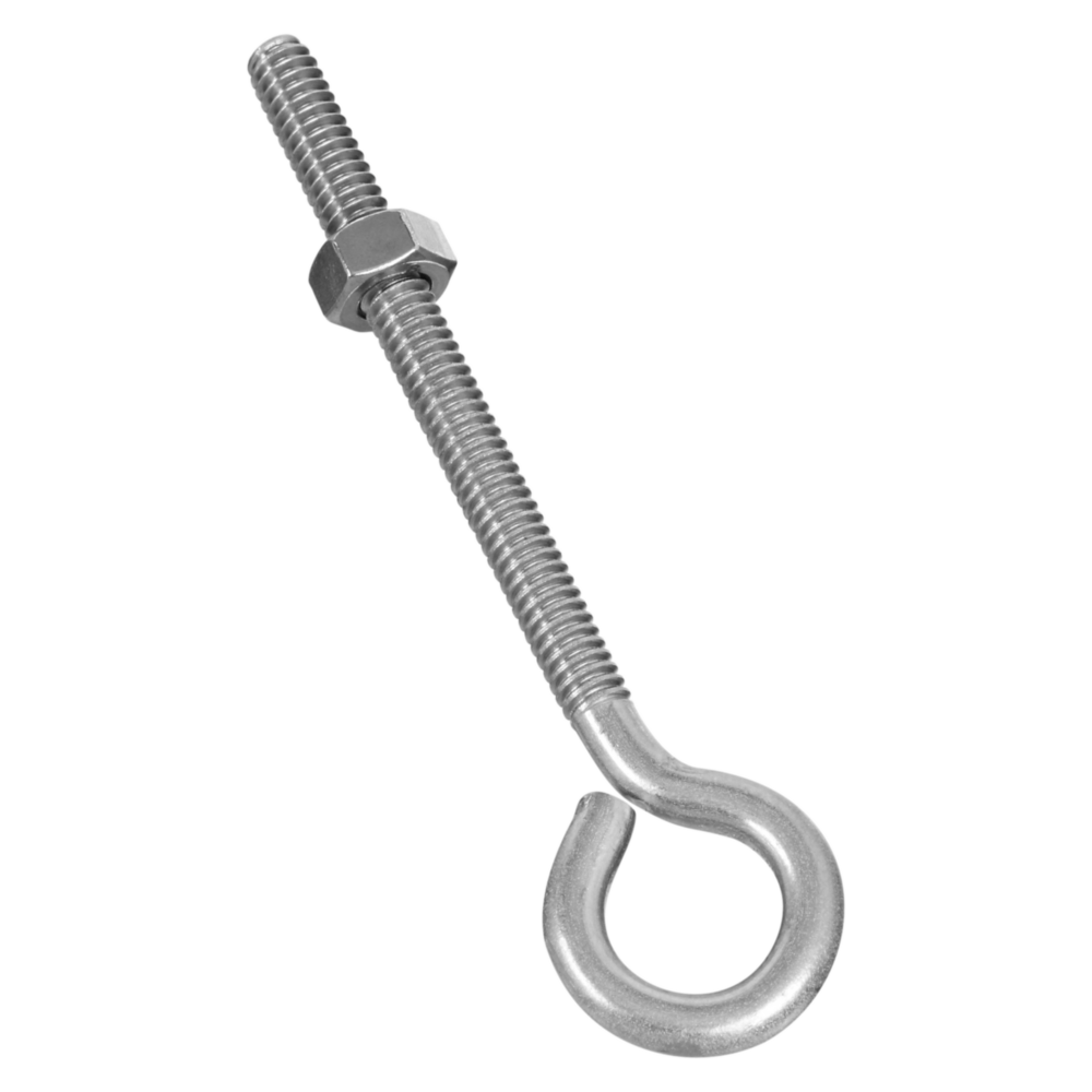 Stainless steel eye bolt with threaded shaft and hex nut for secure fastening in home improvement hardware under $50 tools