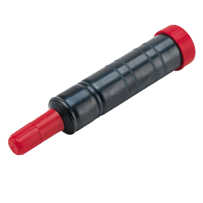 Compact grease gun with black body and red nozzle for precise lubrication in tools and home improvement projects