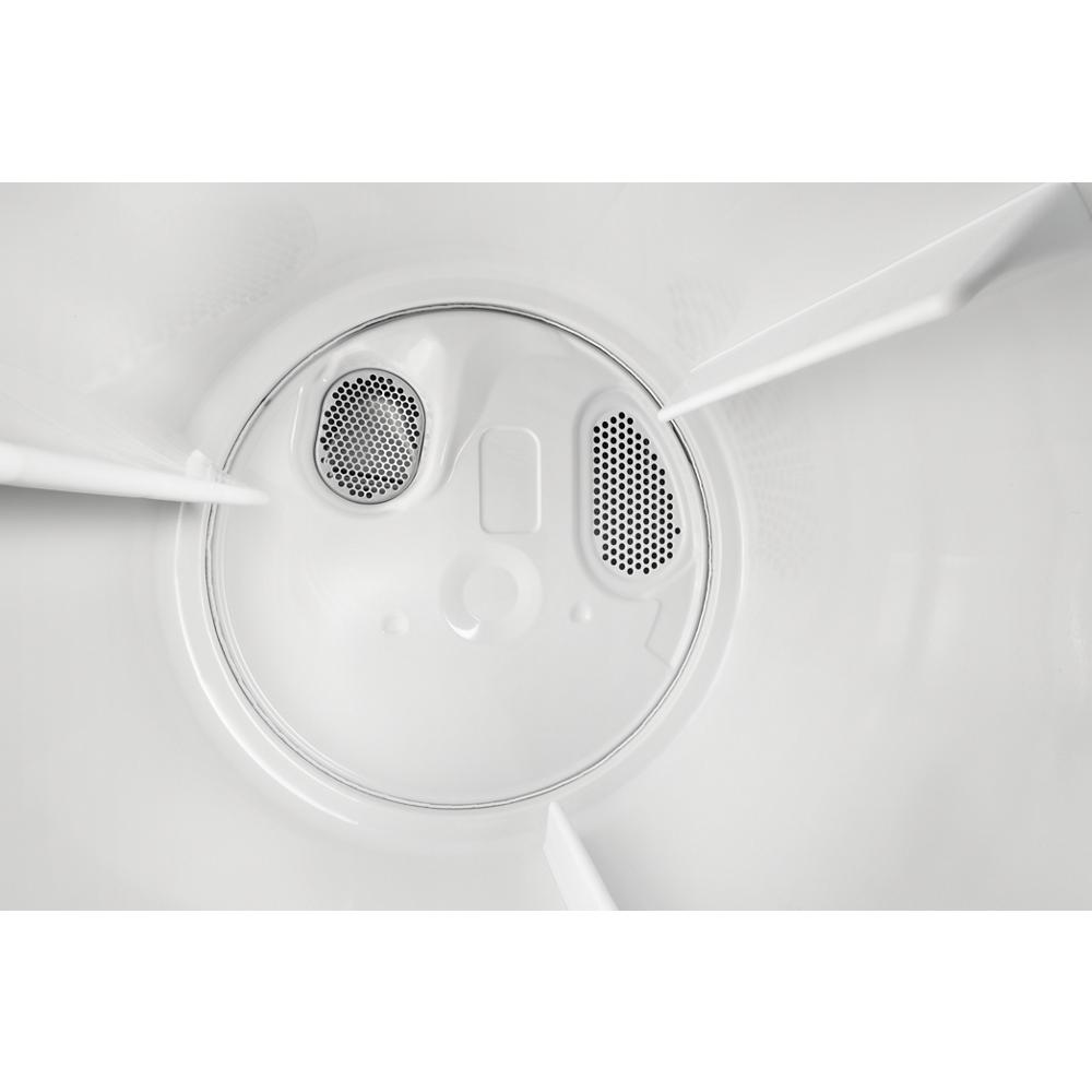 Interior drum view of white electric dryer featuring vent openings from dryers and appliances collection for home improvement