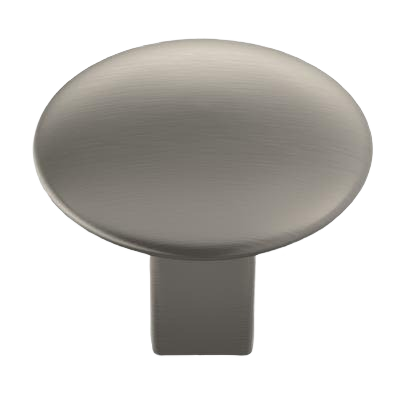 Satin nickel oval cabinet knob with smooth finish designed for home improvement and tools projects