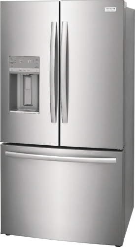 French door refrigerator with water dispenser, digital controls, and lower freezer drawer in appliances and kitchenware collection
