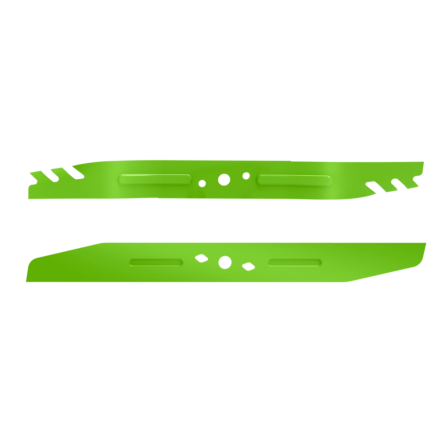Set of two green mulching blades for lawn mowers in parts and lubricants collection for home improvement tools
