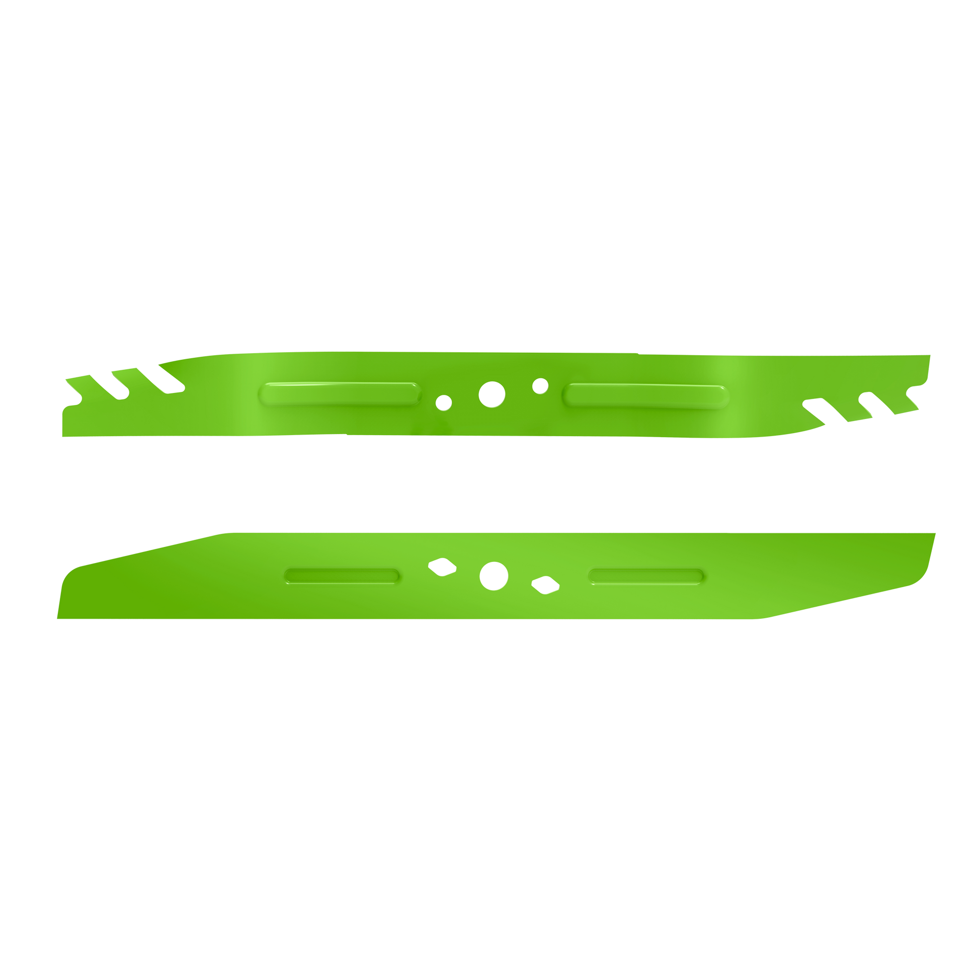 Set of two green mulching blades for lawn mowers in parts and lubricants collection for home improvement tools