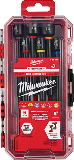 Milwaukee six-piece magnetic nut driver set with 6-inch shafts in red case for tool accessories under $50