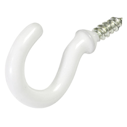 White vinyl-coated cup hook with threaded metal screw for secure hanging in hardware and fasteners collection under $50