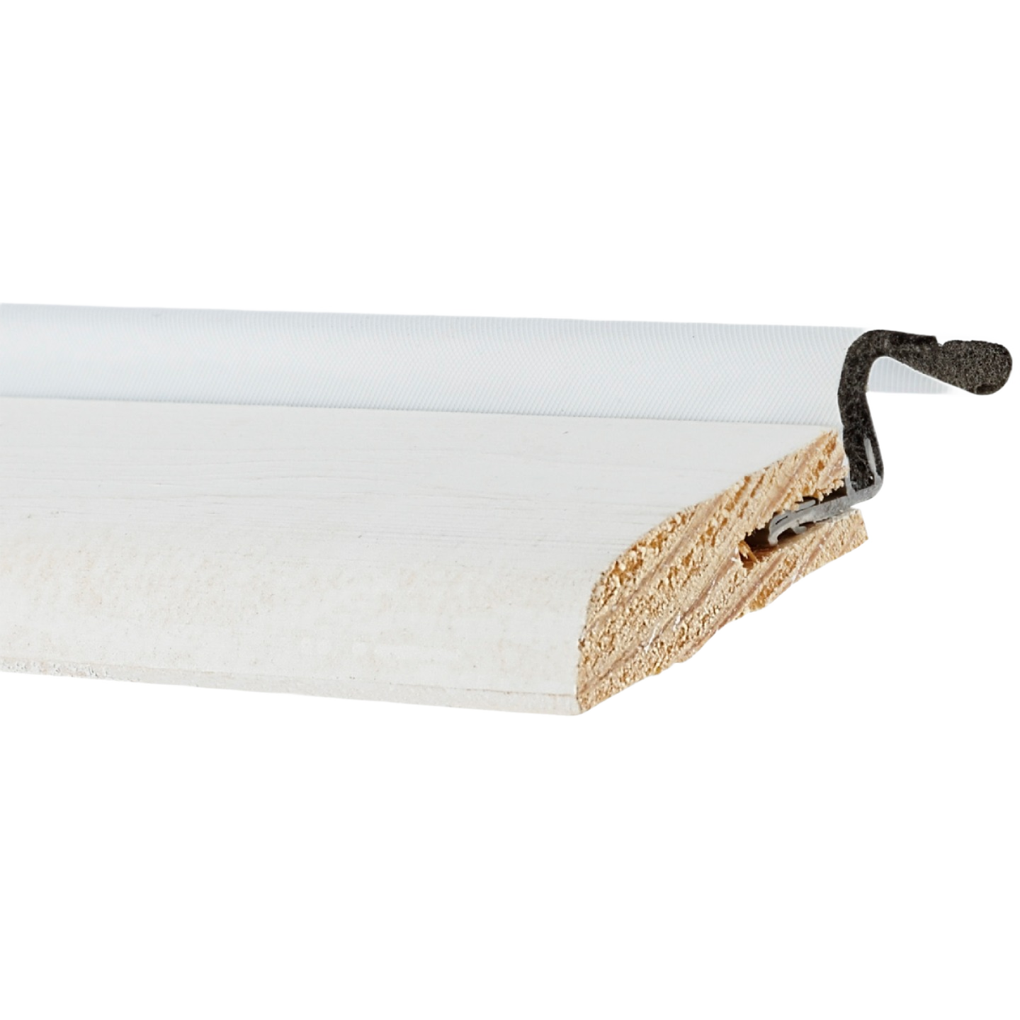 White primed wood door jamb weatherstrip with metal sealing strip for energy efficiency in home improvement projects