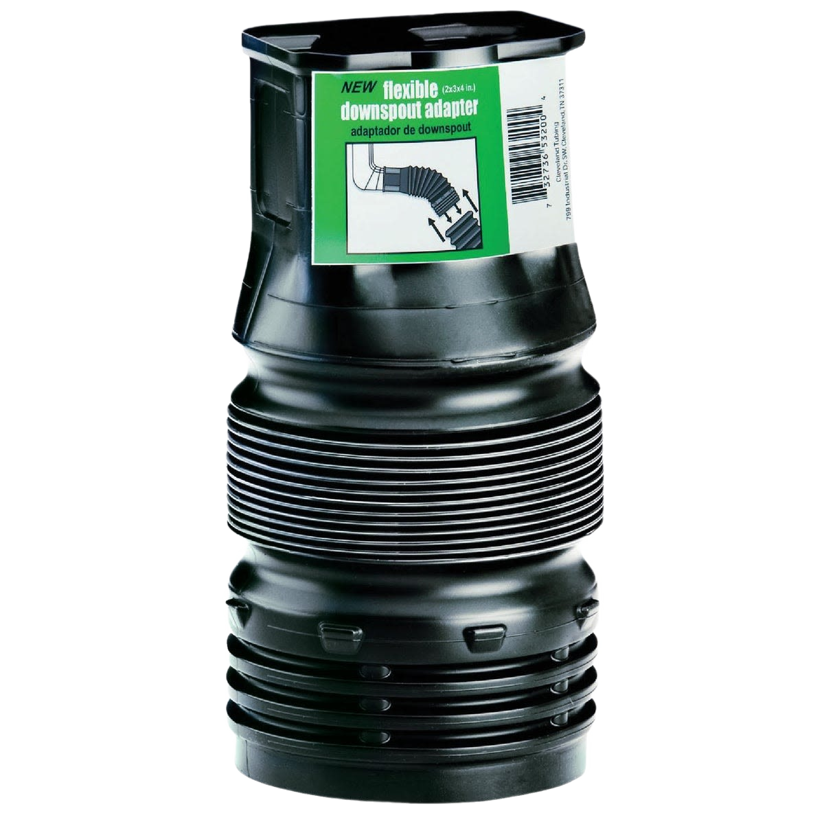 Black flexible downspout adapter for gutters and pipes in plumbing and home improvement collections