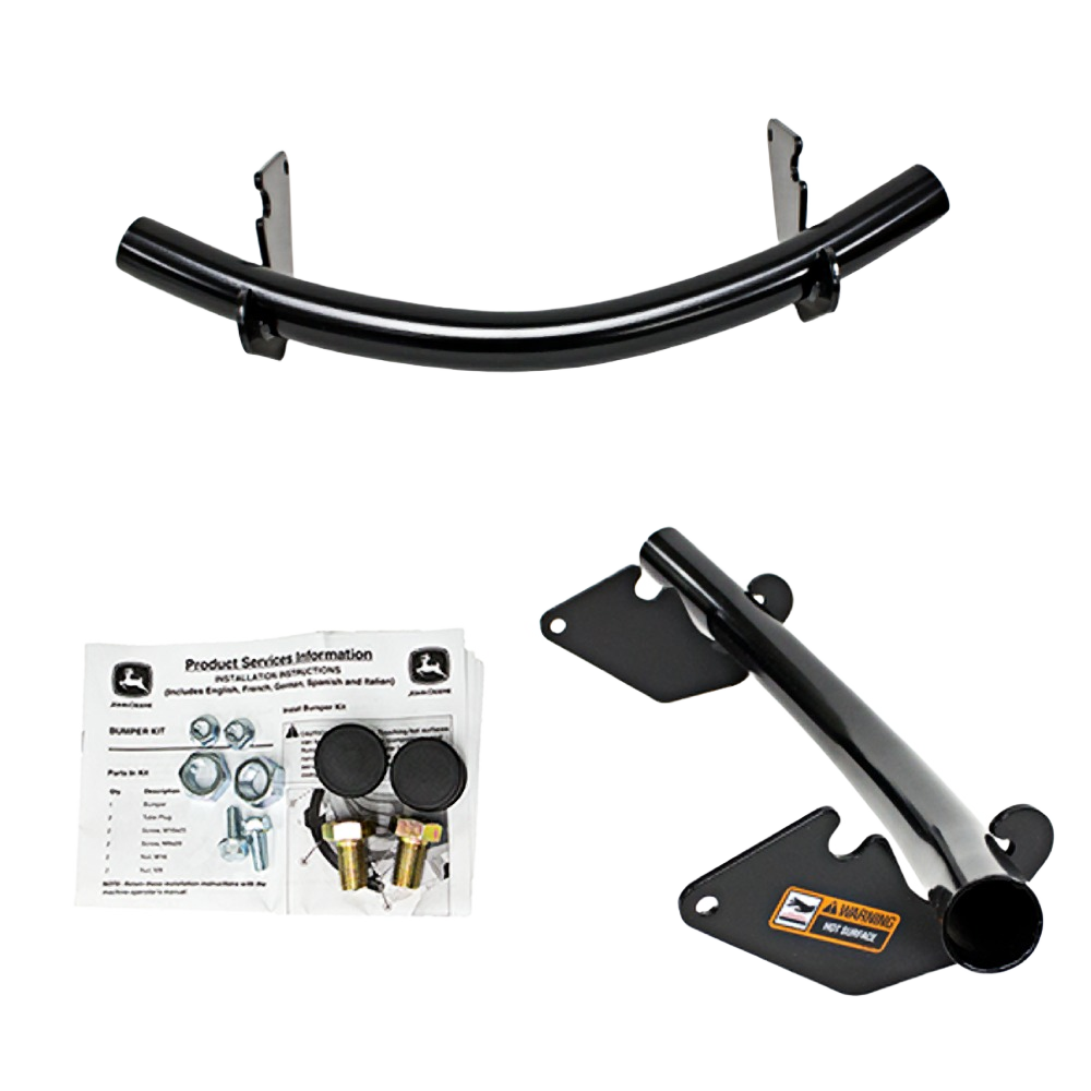 Black steel front bumper kit components with mounting brackets and installation hardware for automotive tool accessories collection