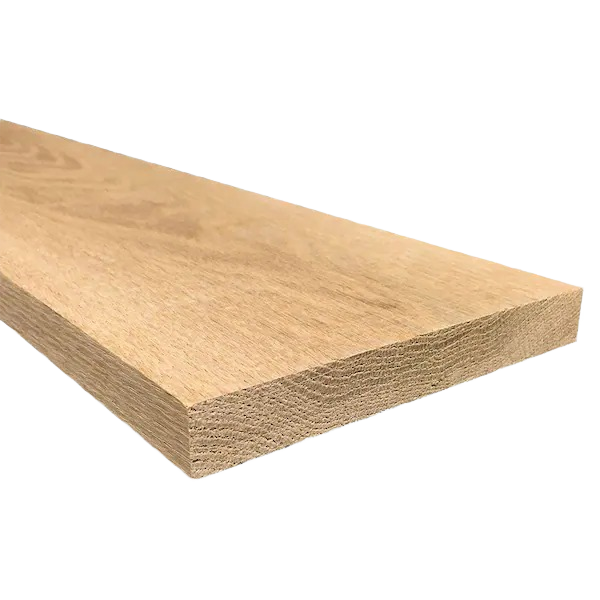 Smooth surfaced oak board with natural wood grain texture, ideal for home improvement and woodworking projects.