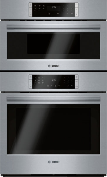 Stainless steel Bosch dual combination oven with digital touch controls and wide glass windows from Kitchen & Kitchenware collection