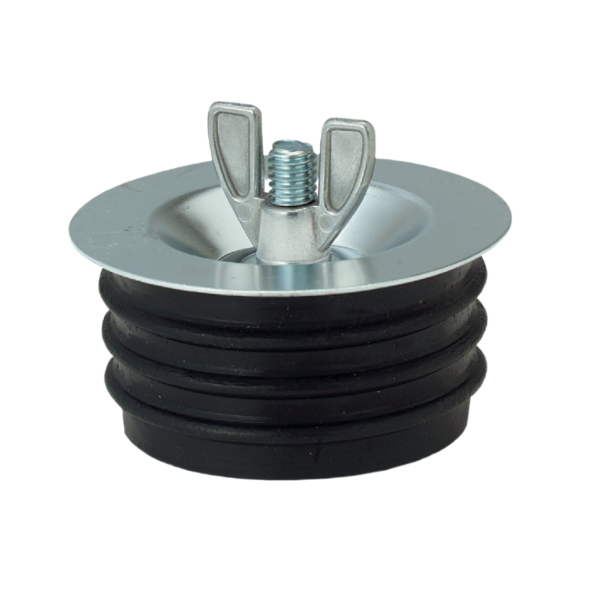 Galvanized steel sewer test plug with rubber gasket and wing nut for plumbing and home improvement tools under $50