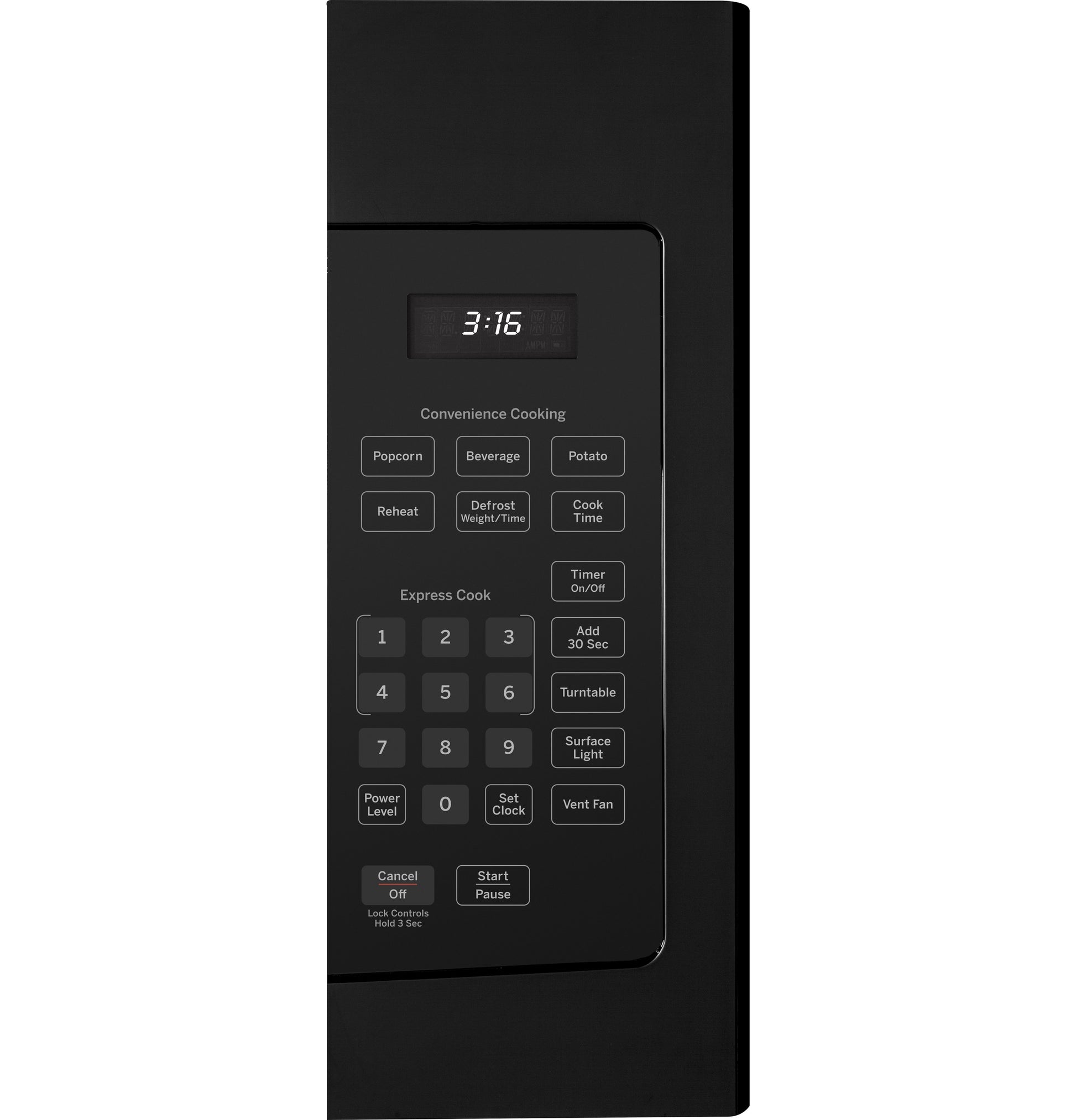 Black microwave control panel with digital clock and preset cooking buttons in Microwaves and Kitchen & Kitchenware collections