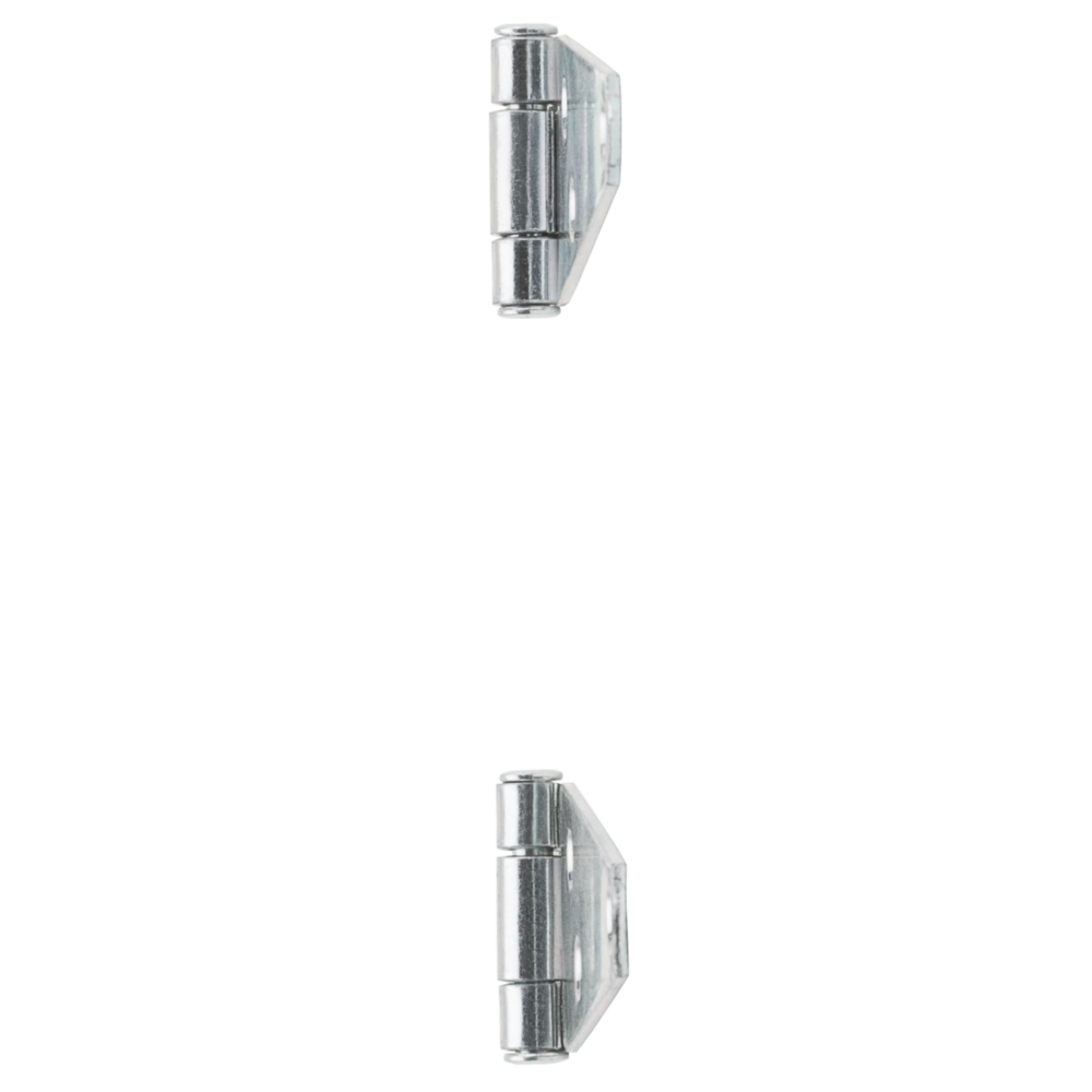 Set of two satin chrome swing clear hinges with mounting screws for durable home improvement hardware projects