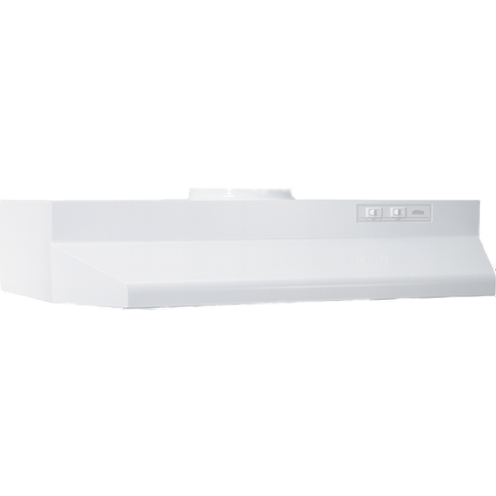 White under-cabinet range hood with control switches for kitchen ventilation in home improvement collection