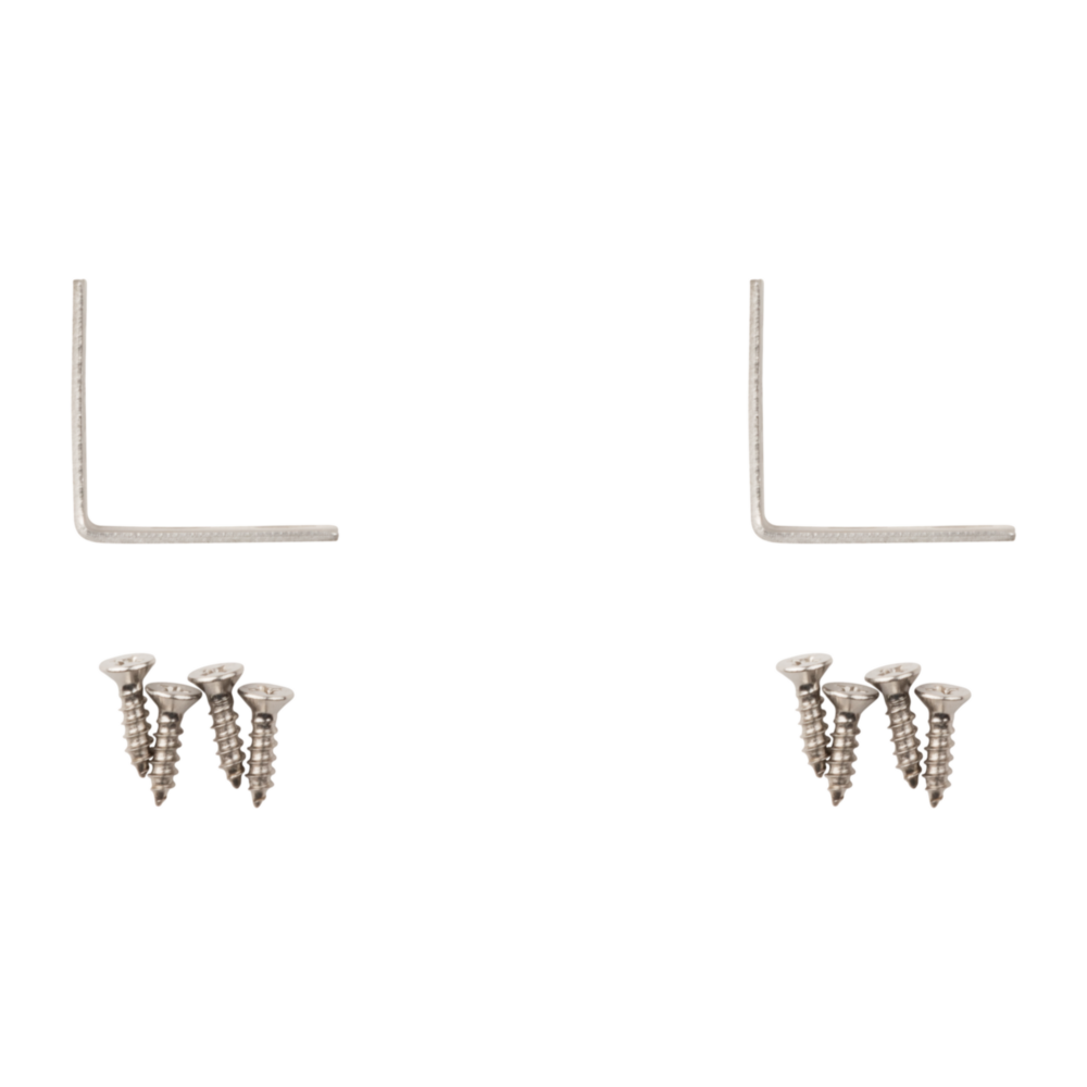 Pair of stainless steel corner braces with screws for reinforcing furniture in building hardware under $50 tools