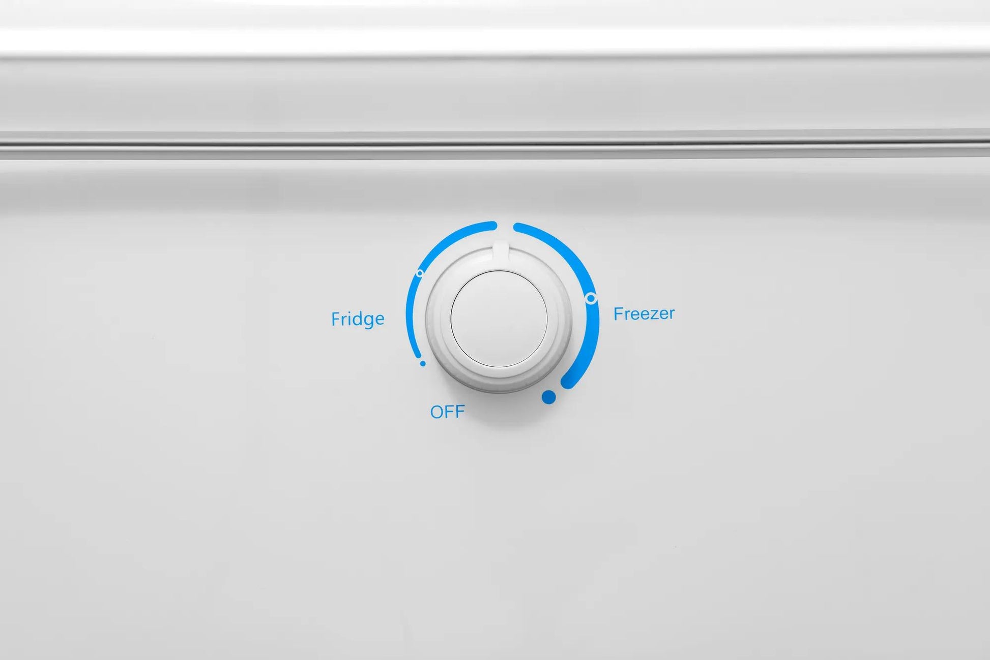 Control dial with settings for fridge, freezer, and off modes on a white surface, suitable for Freezers & Ice Makers, Kitchen & Kitchenware, and Appliances collections.