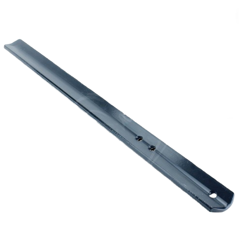 Long metal lawn mower blade with mounting holes designed for durability in tools and home improvement use