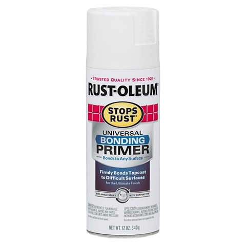 White spray primer can of Rust-Oleum bonding primer for home improvement and paint supplies collection